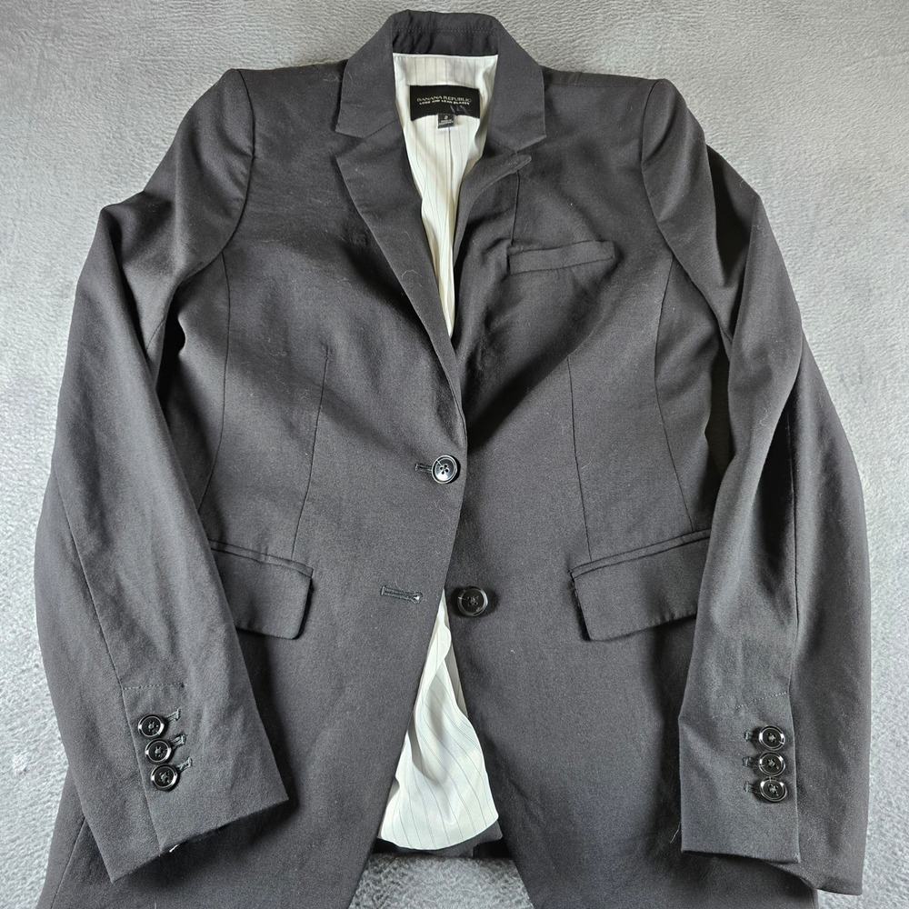 Banana Republic Long and Lean Blazer Black 2-Button Pinstripe Lining Size 2